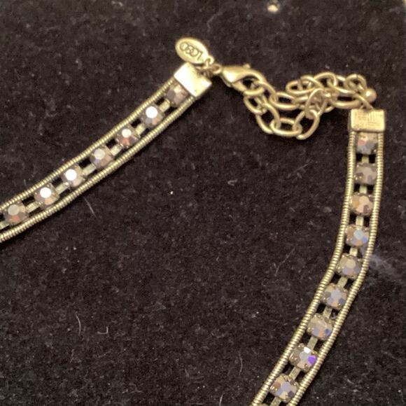 LOGO Brand Goldtone AB Crystals Woven Necklace with Extension - Picture 4 of 7